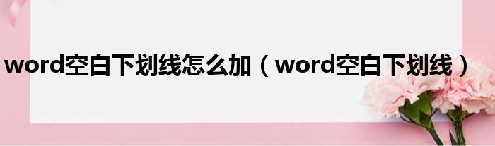 word空白下划线怎么加 word空白下划线