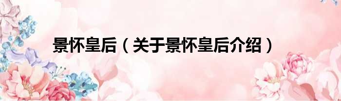 景怀皇后 关于景怀皇后介绍