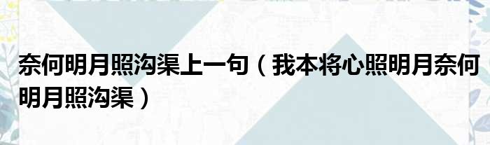 奈何明月照沟渠上一句 我本将心照明月奈何明月照沟渠