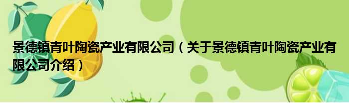 景德镇青叶陶瓷产业有限公司 关于景德镇青叶陶瓷产业有限公司介绍