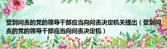 受到问责的党的领导干部应当向问责决定机关提出 受到问责的党的领导干部应当向问责决定机