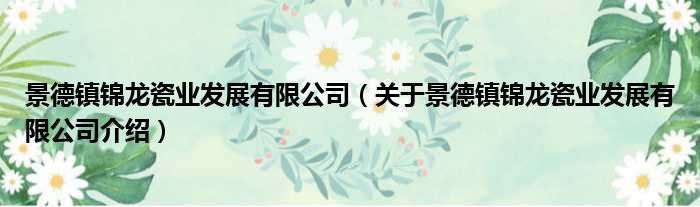 景德镇锦龙瓷业发展有限公司 关于景德镇锦龙瓷业发展有限公司介绍