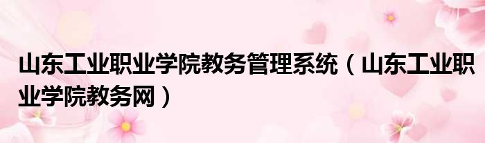 山东工业职业学院教务管理系统 山东工业职业学院教务网