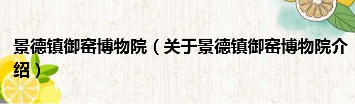景德镇御窑博物院 关于景德镇御窑博物院介绍