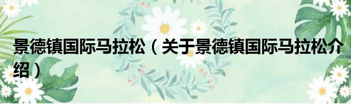 景德镇国际马拉松 关于景德镇国际马拉松介绍