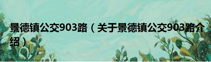 景德镇公交903路 关于景德镇公交903路介绍