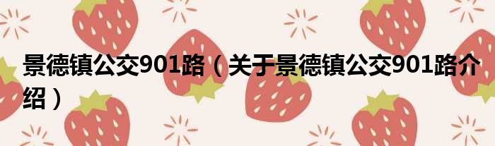景德镇公交901路 关于景德镇公交901路介绍