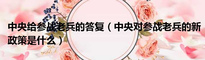 中央给参战老兵的答复 中央对参战老兵的新政策是什么