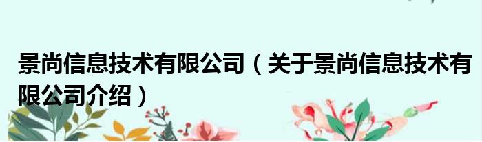 景尚信息技术有限公司 关于景尚信息技术有限公司介绍