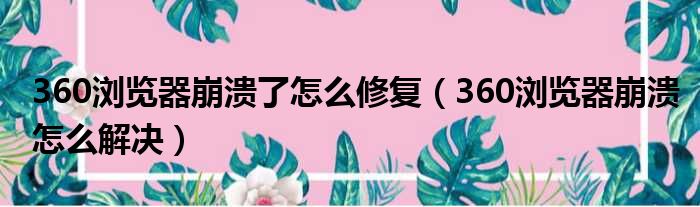 360浏览器崩溃了怎么修复 360浏览器崩溃怎么解决