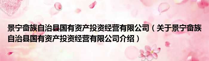 景宁畲族自治县国有资产投资经营有限公司 关于景宁畲族自治县国有资产投资经营有限公司介绍