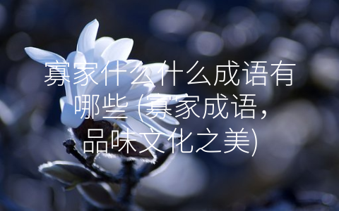 寡家什么什么成语有哪些 (寡家成语，品味文化之美)