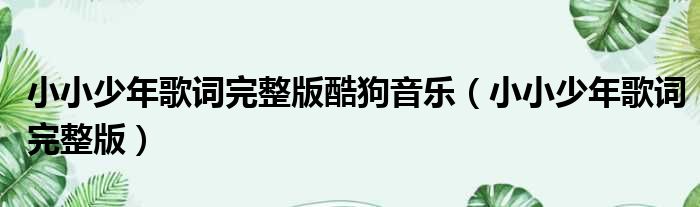 小小少年歌词完整版酷狗音乐 小小少年歌词完整版