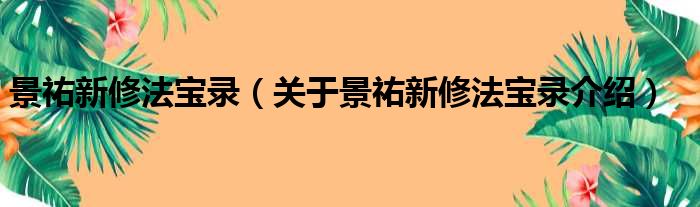 景祐新修法宝录 关于景祐新修法宝录介绍