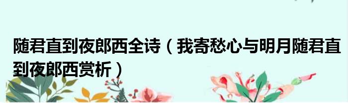 随君直到夜郎西全诗 我寄愁心与明月随君直到夜郎西赏析