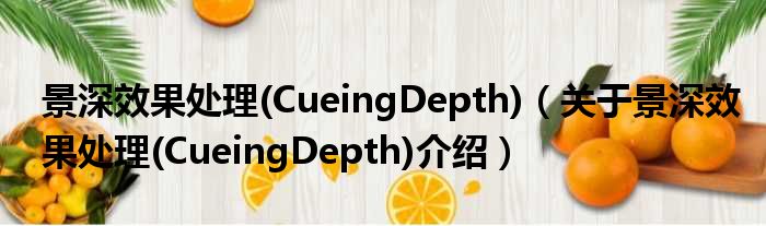 景深效果处理 CueingDepth 关于景深效果处理 CueingDepth介绍
