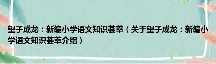 望子成龙：新编小学语文知识荟萃 关于望子成龙：新编小学语文知识荟萃介绍