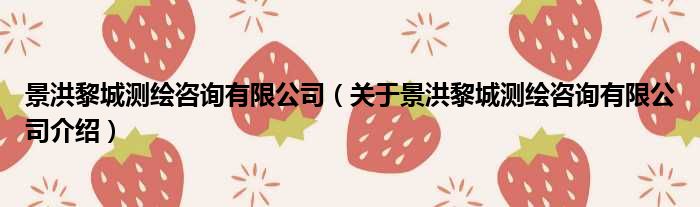 景洪黎城测绘咨询有限公司 关于景洪黎城测绘咨询有限公司介绍
