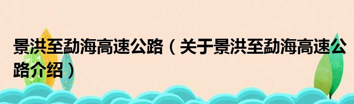 景洪至勐海高速公路 关于景洪至勐海高速公路介绍