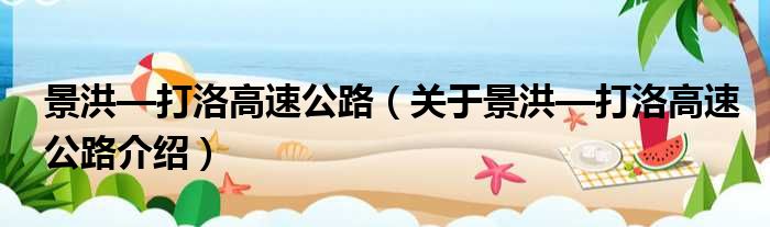 景洪—打洛高速公路 关于景洪—打洛高速公路介绍