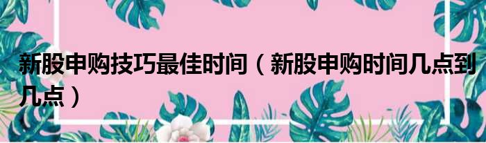 新股申购技巧最佳时间 新股申购时间几点到几点