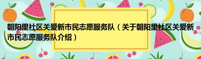 朝阳里社区关爱新市民志愿服务队 关于朝阳里社区关爱新市民志愿服务队介绍