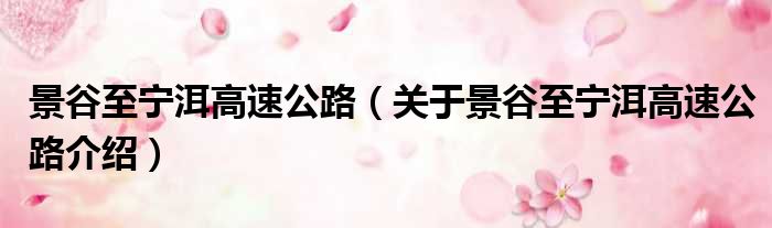 景谷至宁洱高速公路 关于景谷至宁洱高速公路介绍
