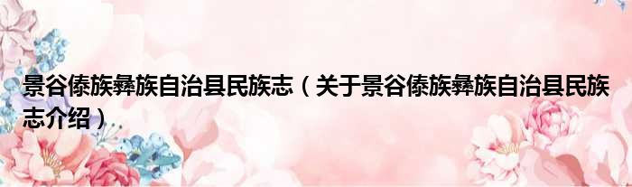 景谷傣族彝族自治县民族志 关于景谷傣族彝族自治县民族志介绍