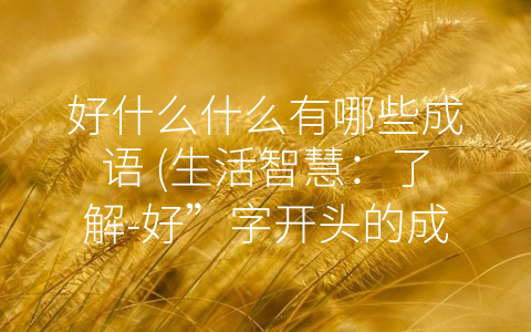 好什么什么有哪些成语 (生活智慧：了解-好”字开头的成语。)