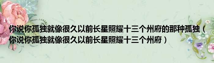 你说你孤独就像很久以前长星照耀十三个州府的那种孤独 你说你孤独就像很久以前长星照耀十三个州府