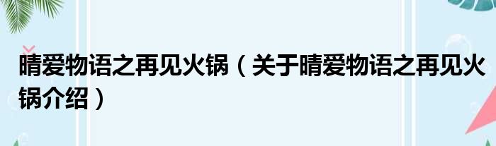 晴爱物语之再见火锅 关于晴爱物语之再见火锅介绍