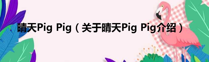 晴天Pig Pig 关于晴天Pig Pig介绍