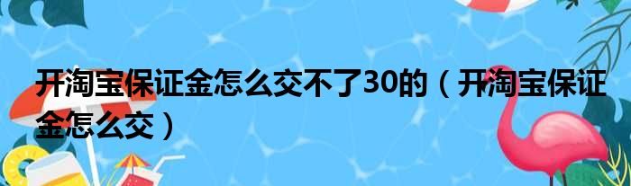 开淘宝保证金怎么交不了30的 开淘宝保证金怎么交