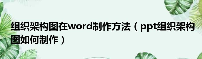 组织架构图在word制作方法 ppt组织架构图如何制作