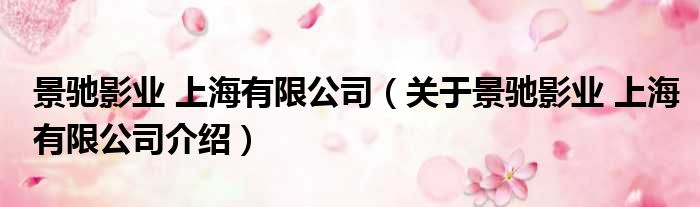 景驰影业 上海有限公司 关于景驰影业 上海有限公司介绍
