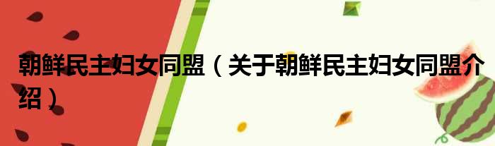 朝鲜民主妇女同盟 关于朝鲜民主妇女同盟介绍