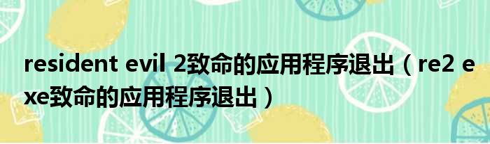 resident evil 2致命的应用程序退出 re2 exe致命的应用程序退出
