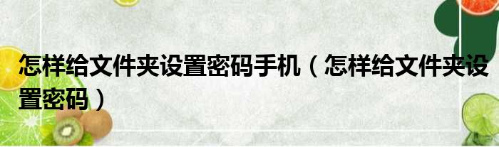 怎样给文件夹设置密码手机 怎样给文件夹设置密码