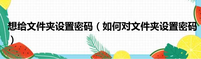 想给文件夹设置密码 如何对文件夹设置密码
