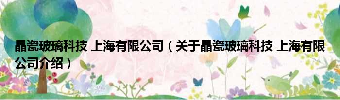 晶瓷玻璃科技 上海有限公司 关于晶瓷玻璃科技 上海有限公司介绍