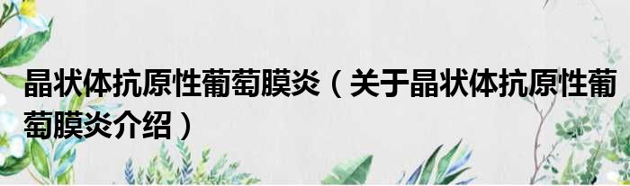 晶状体抗原性葡萄膜炎 关于晶状体抗原性葡萄膜炎介绍