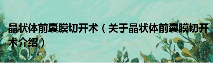 晶状体前囊膜切开术 关于晶状体前囊膜切开术介绍