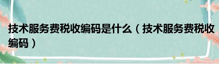 技术服务费税收编码是什么 技术服务费税收编码