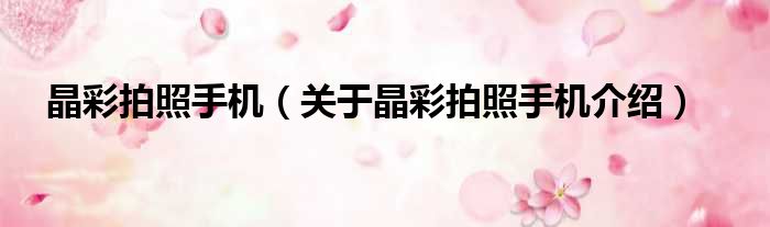 晶彩拍照手机 关于晶彩拍照手机介绍