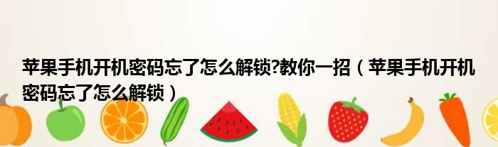 苹果手机开机密码忘了怎么解锁 教你一招 苹果手机开机密码忘了怎么解锁