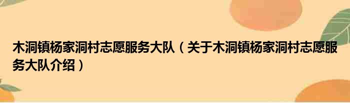 木洞镇杨家洞村志愿服务大队 关于木洞镇杨家洞村志愿服务大队介绍