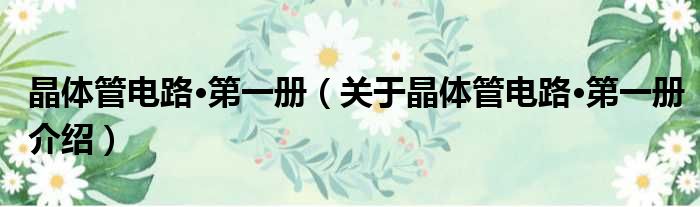晶体管电路·第一册 关于晶体管电路·第一册介绍