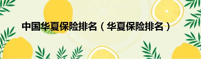 中国华夏保险排名 华夏保险排名