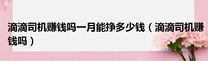 滴滴司机赚钱吗一月能挣多少钱 滴滴司机赚钱吗