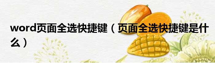word页面全选快捷键 页面全选快捷键是什么